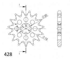 Prednji lančanik SUPERSPROX 14T, 428