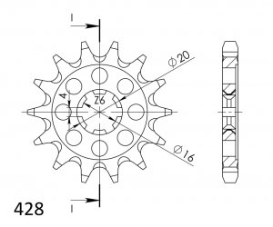 Prednji lančanik SUPERSPROX 13T, 428